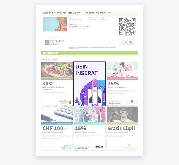 Beispielticket mit eigenem Inserat Beispielticket mit eigenem Inserat