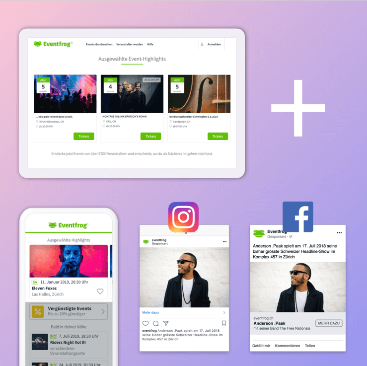 Online Ads - auf Eventfrog Web, Eventfrog App, Facebook und Instagram